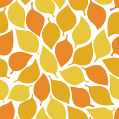 Autumn leaves seamless pattern. Yellow and orange color leaves texture on the transparent background. Vector illustration.