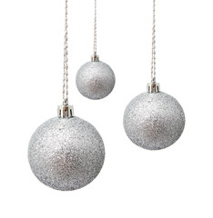 Perfect hunging silver christmas balls isolated on a white - 297744728