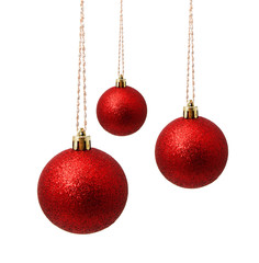 Perfect hunging red christmas balls isolated on a white - 297744731