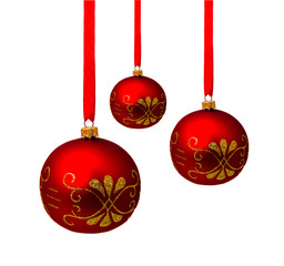 Perfect hunging red christmas balls isolated on a white