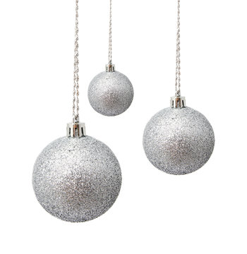 Perfect hunging silver christmas balls isolated on a white