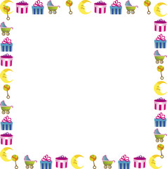 Children's photo framework. Giraffe and train. Vector illustration.