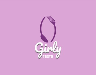 Unique Restaurant Logo with Girly Concept. Designed with Spoon and Fork Icon Image Isolated on Pink Background. Vector Illustration. Suitable for Restaurant, Coffee Shop Company Logo.