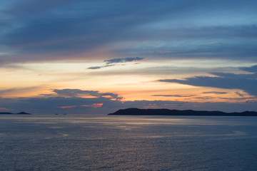 Sea pink sunset. Beautiful color clouds.