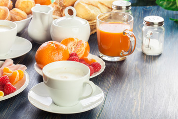 Fresh and continental breakfast table