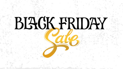 Hand drawn Black Friday Sale lettering typography poster. golden glitter calligraphy text and white isolated texture background. illustration.