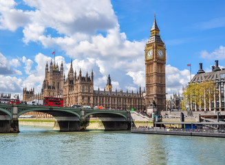 Big Ben with Houses of Parliament and Westminster bridge, London, UK - obrazy, fototapety, plakaty
