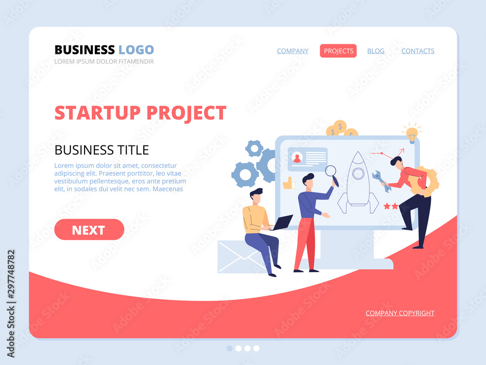 Wall mural startup project website landing page vector template