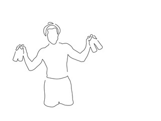 Man with beers line drawing, vector illustration design. Friends collection.
