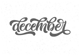 Lettering December on a white background. Lettering typography poster. Banner on textured background. illustration10. Typography for calendar or poster, invitation, greeting card.