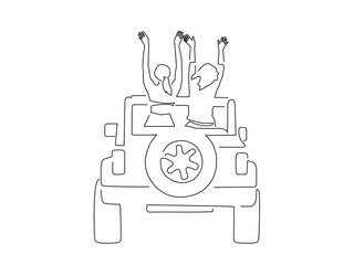 Friends on a car line drawing, vector illustration design. Friends collection.