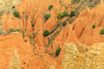 Valley eroded by rain and wind forming ravines in the red clay called Las Carcavas in Madrid