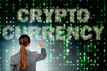 Businesswoman in blockchain cryptocurrency concept