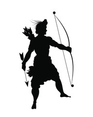 Vector illustration of Lord Rama with bow and arrow. silhouette of god Rama. - obrazy, fototapety, plakaty