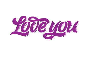 Modern calligraphy Love you on white isolated background. Editable . Used for invitations to the wedding, greeting cards, banners, flyers. illustration.