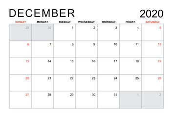 2020 december calendar - obrazy, fototapety, plakaty