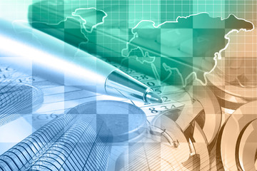 Mail signs, table and buildings