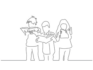 Kids line drawing, vector illustration design. Friends collection.