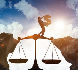 Businessman holding dollar sign in justice concept