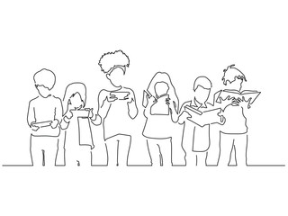 Kids line drawing, vector illustration design. Friends collection.