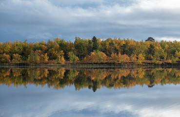 Lake in autumn. Abisko national park in north of Sweden.
