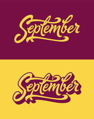 September lettering on dark and light isolated background. Modern brush lettering for banner, poster, greeting card. handwritten typography. Autumn banner.