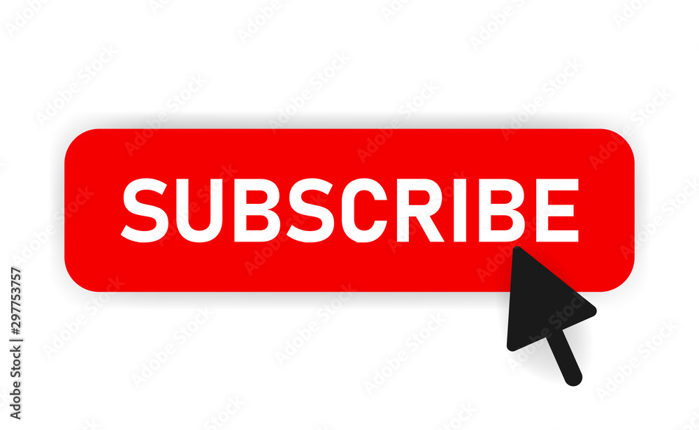 Poster button subscribe of red design and mouse on it. white background. vector illustration.
