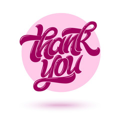 Thank you typography. Handwritten brush lettering with circle on white isolated background. Inscription for postcard, banner, invitation, greeting card. illustration with typography.
