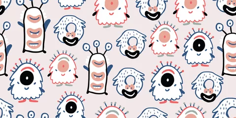 Acrylic prints Monsters Kids seamless pattern with colorful cute monsters 