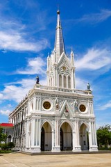 Fototapeta na wymiar Samut Songkhram, Thailand : June-1-2019 : Nativity of Our Lady Cathedral is one of the most beautiful cathedrals in Thailand