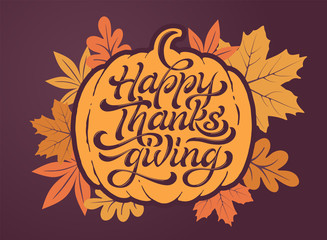 Happy Thanksgiving beautiful lettering. Celebration quote Happy Thanksgiving for stamp, greeting card. illustration.