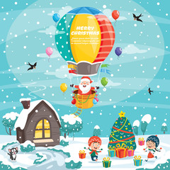 Christmas Greeting Card Design With Cartoon Characters