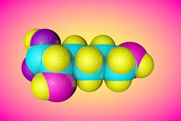 Space-filling molecular model of essential amino acid l-lysine or lysine, it has a role as a micronutrient and an anticonvulsant. Medical background. Scientific background. 3d illustration
