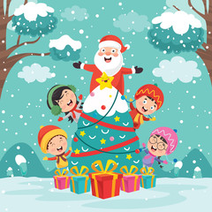 Obraz na płótnie Canvas Christmas Greeting Card Design With Cartoon Characters