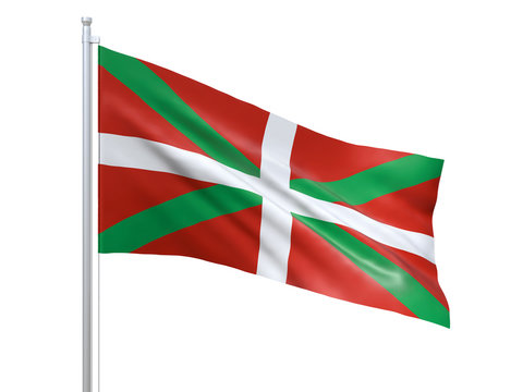 Basque Country (autonomous community in Spain) flag waving on white background, close up, isolated. 3D render