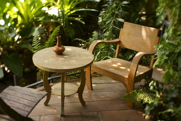 table and chairs in the garden