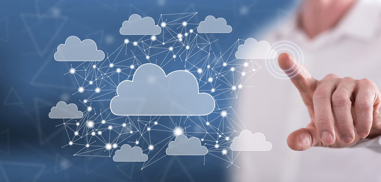 Man touching a cloud networking concept