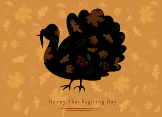 thanksgiving card. Turkey, pumpkin, autumn