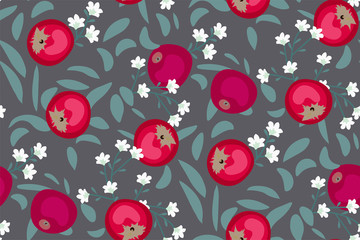 Naklejka premium Pink apples and flowers elegant abstract seamless pattern. Hand drawn floral fruit print on grey, silver background. Wallpaper. Aristocratic pattern. Vector.