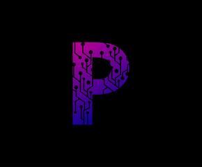 Letter P Network Digital Logo Icon , Technology and digital abstract dot connection vector logo. (sign, symbol, icon, design element). Technology design.