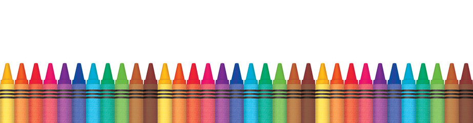 Fototapeta Rainbow wax crayons aligned in row. Panorama illustration. Multicolored color penicls. obraz