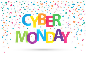 Cyber Monday Sales colorful lettering banner with confetti