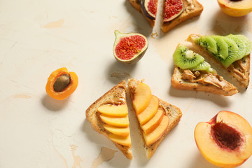 Tasty sweet sandwiches on white background