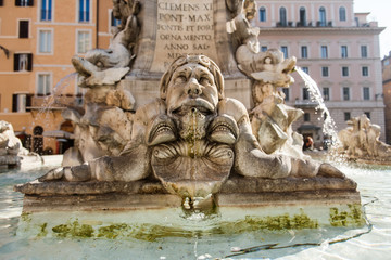 Rome, Fountain of the Pantheon in Piazza della Rotonda. Italy