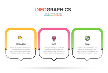 Concept of arrow business model with 3 successive steps. Three colorful graphic elements. Timeline design for brochure, presentation. Infographic design layout.