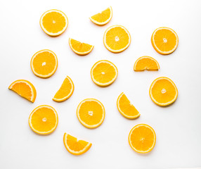Fresh orange slices on white background