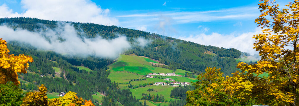Little village on green mountain. Panorama Llndscape of Vipiteno (or Sterzing) in Italy