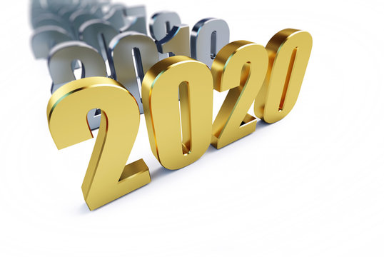 New Year 2020 on a white background 3D illustration, 3D rendering