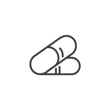 Medicine Capsule Line Icon. Linear Style Sign For Mobile Concept And Web Design. Painkiller Pill Outline Vector Icon. Symbol, Logo Illustration. Vector Graphics