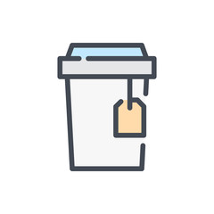 Take away cup of tea color line icon. Tea cup with tea bag vector outline colorful sign.